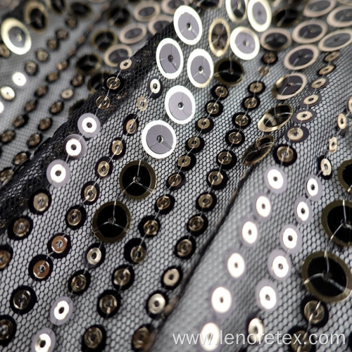 Knit Metallic Paillette Metal Sequin Mesh Embroidery Fabric